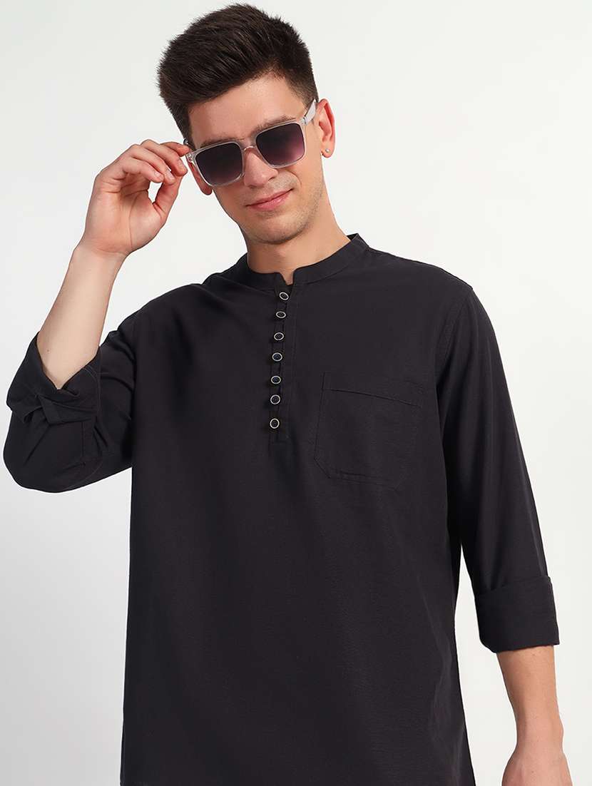 men solid mandarin neck short kurta - 21768027 - Standard Image - 3