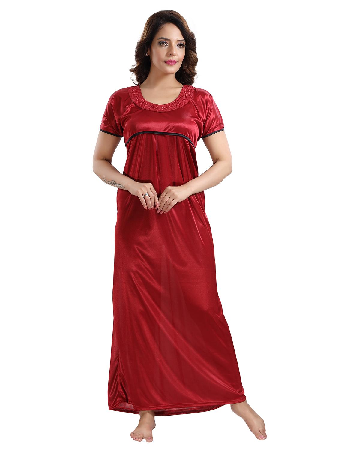 women solid short sleeves nighty