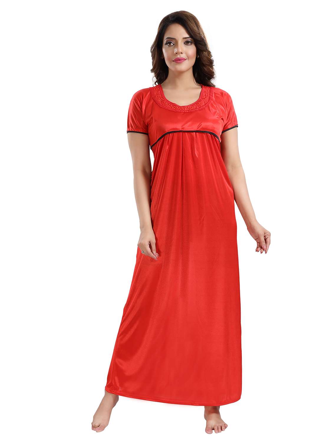 women solid short sleeves nighty
