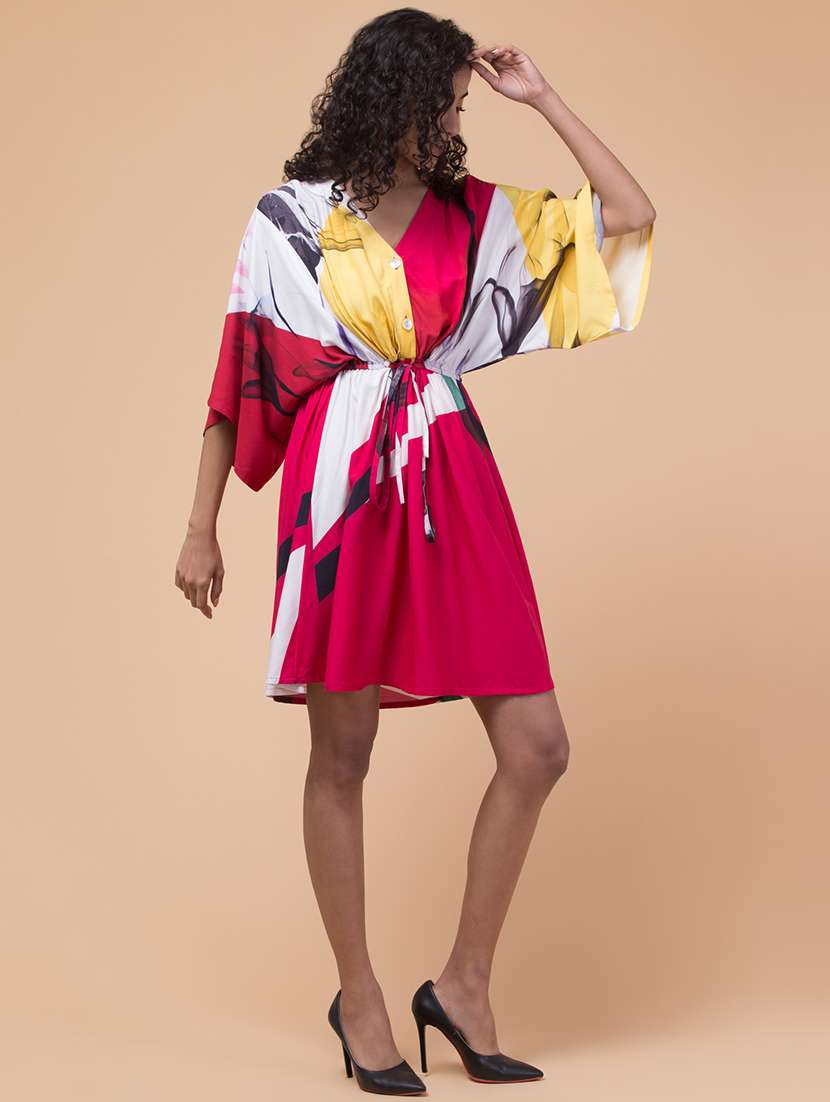 women printed kimono sleeves fit & flare dress - 21768154 - Standard Image - 3