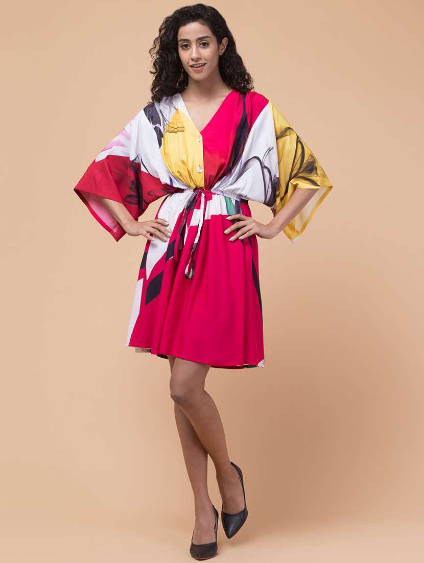 women printed kimono sleeves fit & flare dress - 21768154 - Standard Image - 5
