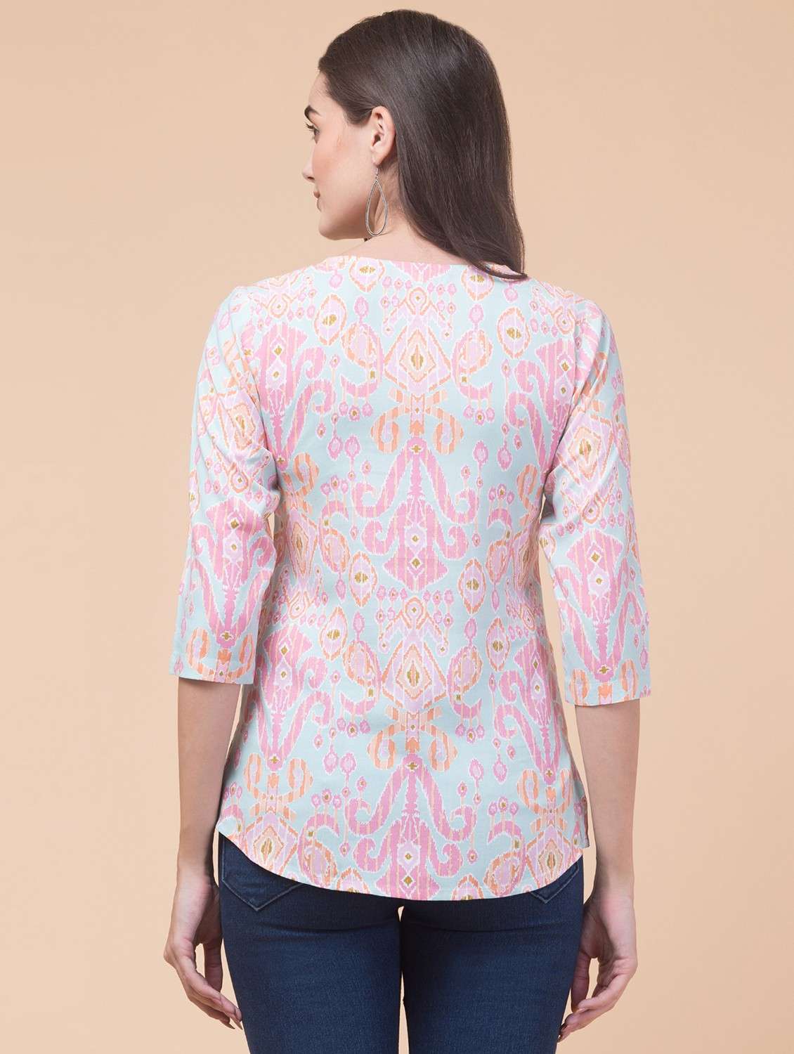 women three quarter sleeve straight kurti - 21768158 -  Standard Image - 3