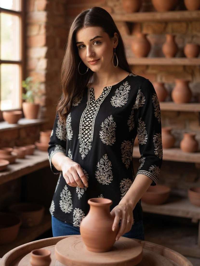 women three quarter sleeve straight kurti - 21768160 - Zoom Image - 0
