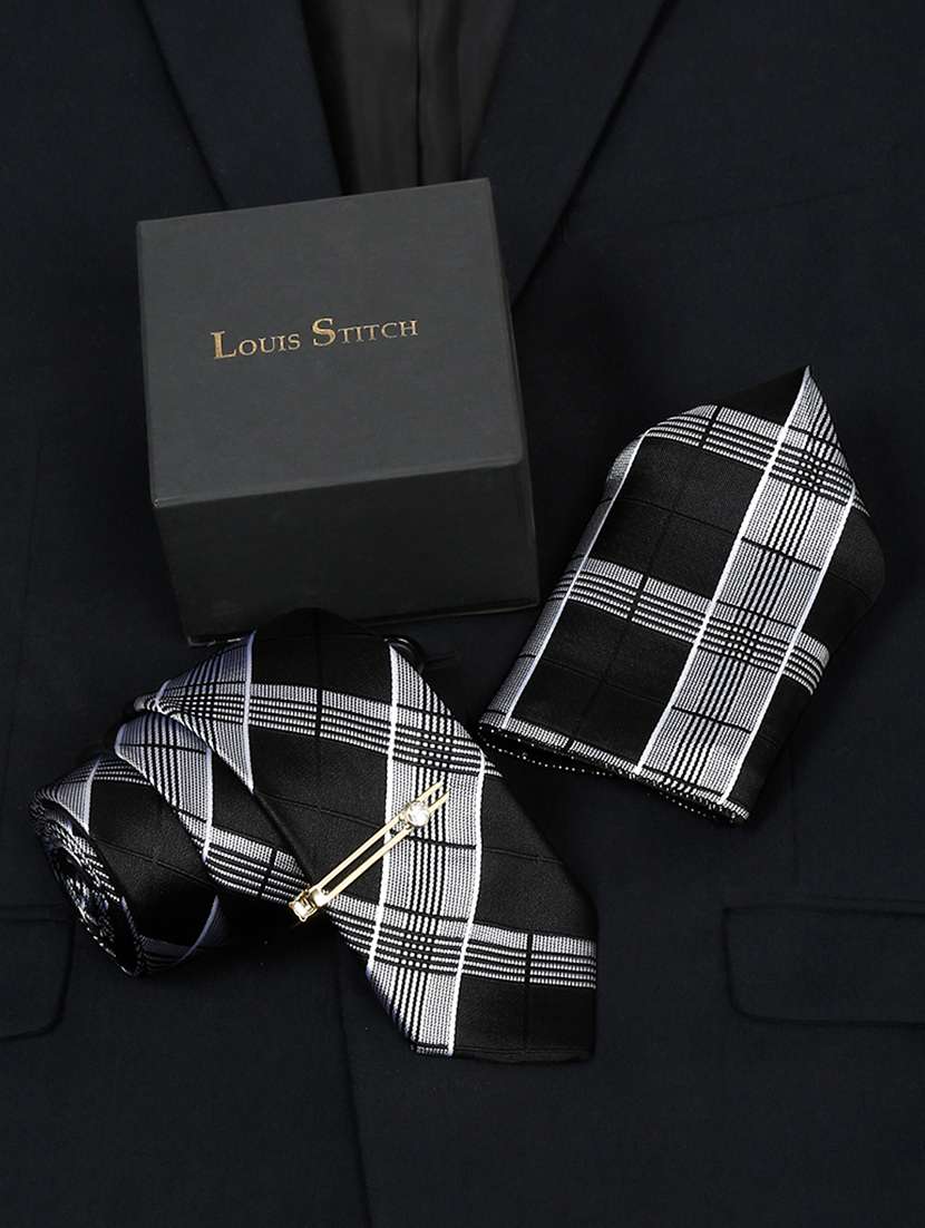 men silk cufflink & tie pin set