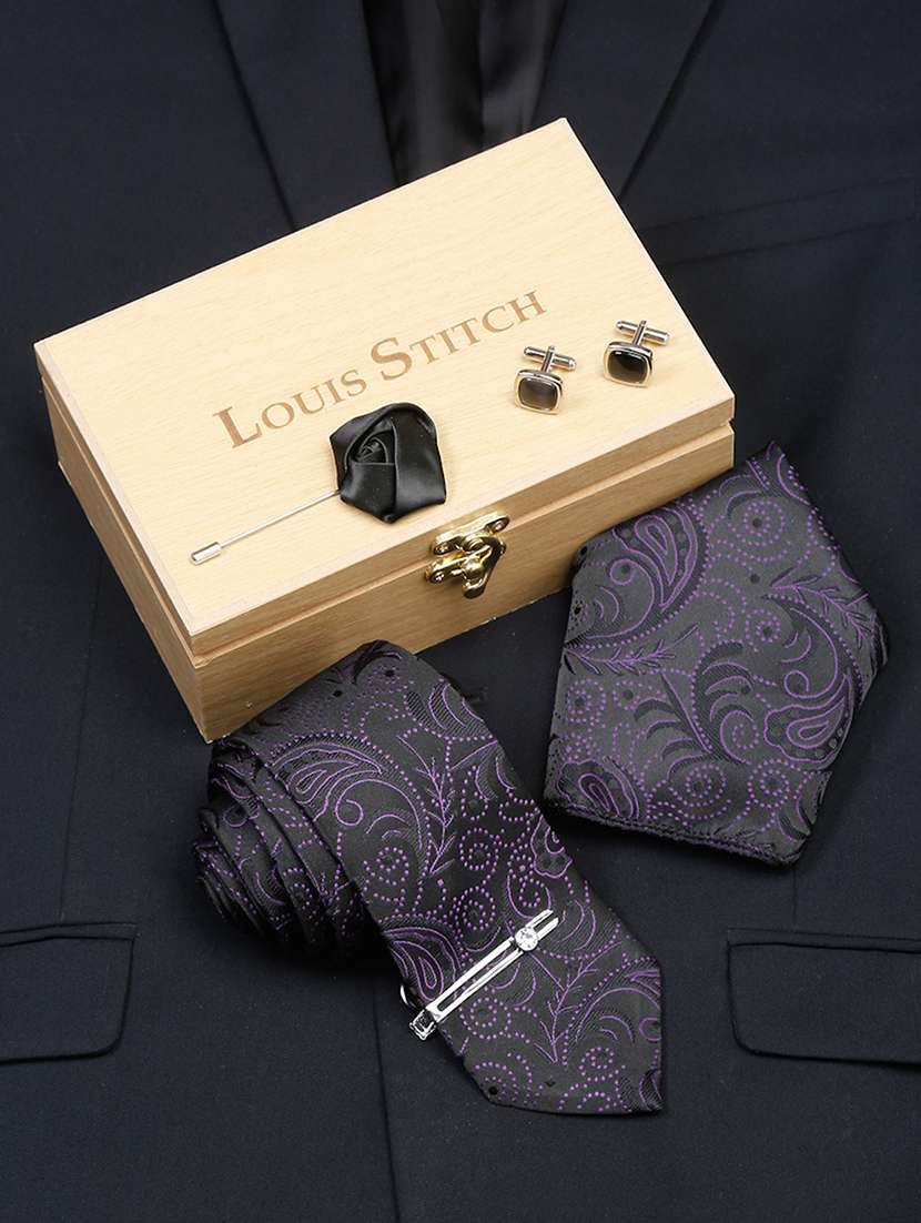 men silk cufflink & tie pin set