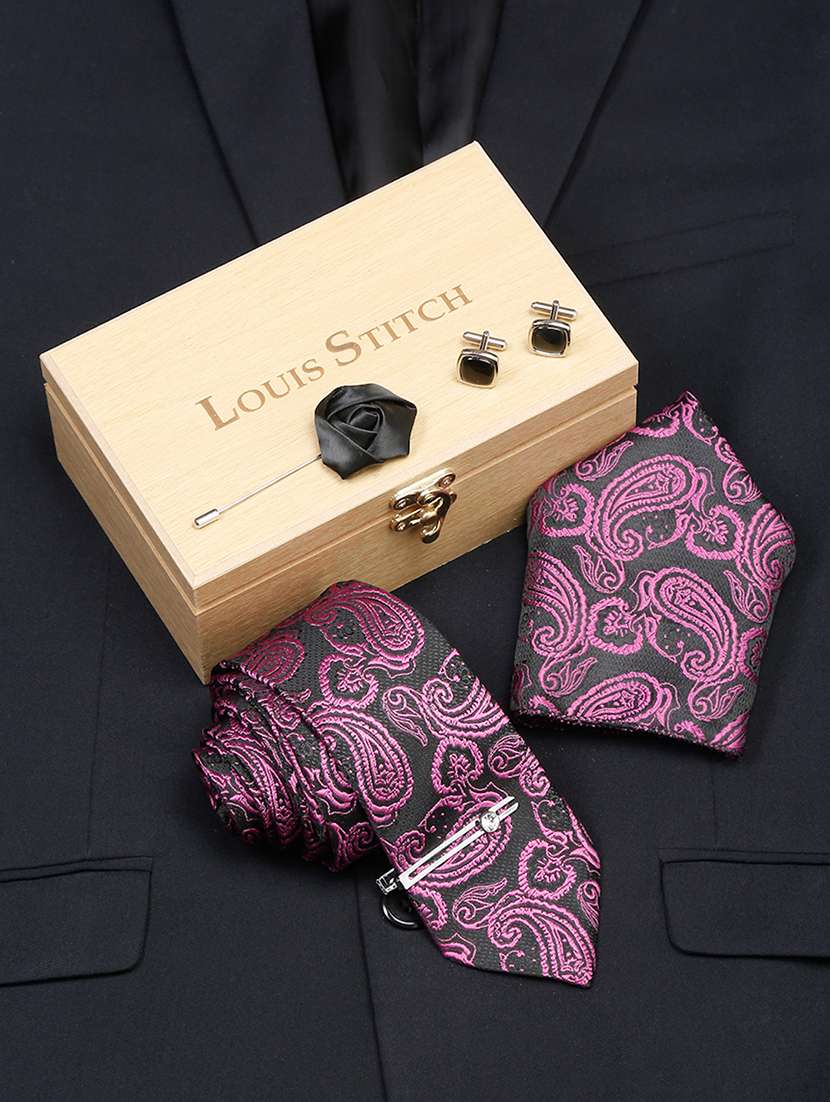 men silk cufflink & tie pin set
