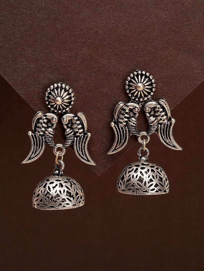 silver alloy jhumka earring set for party
