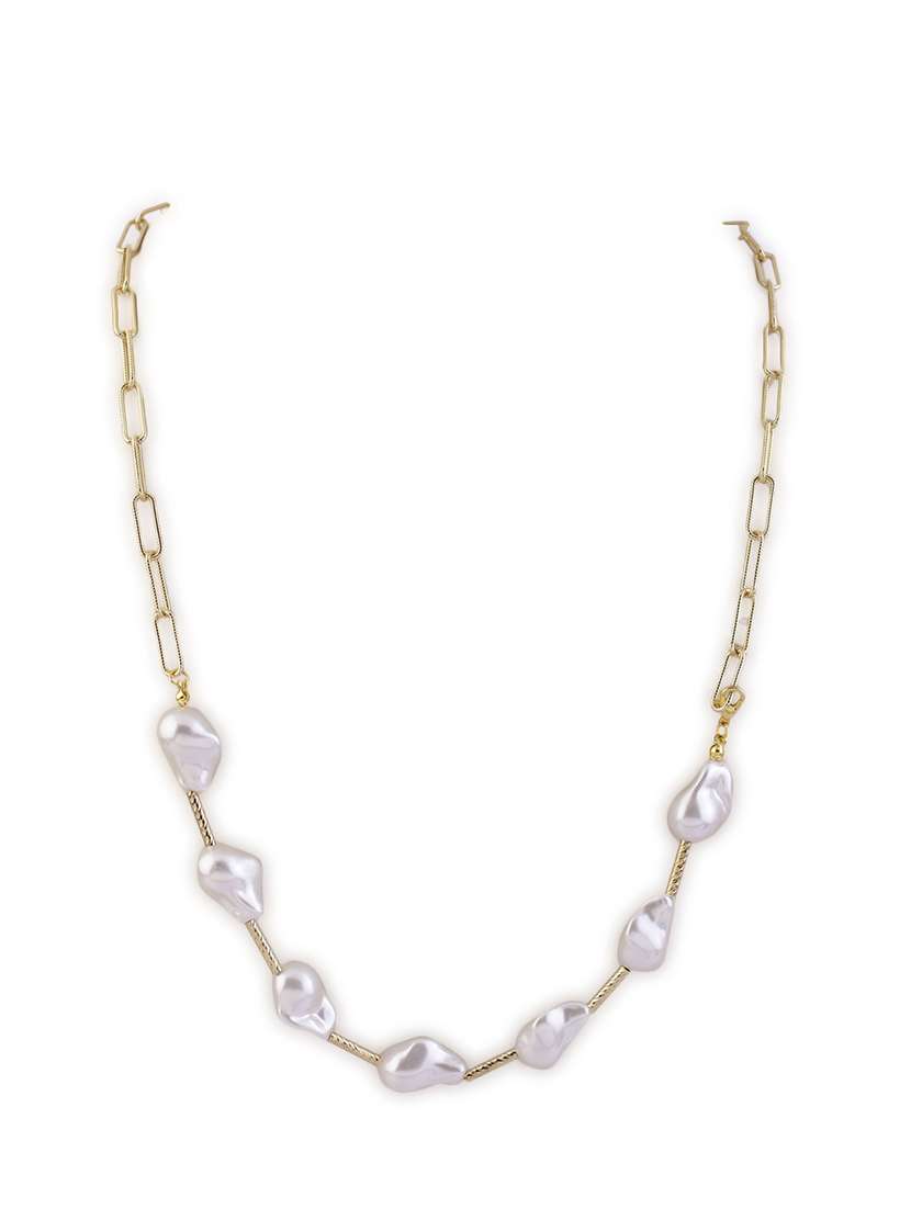 gold plated baroque pearl alloy necklace - 21774110 -  Standard Image - 3