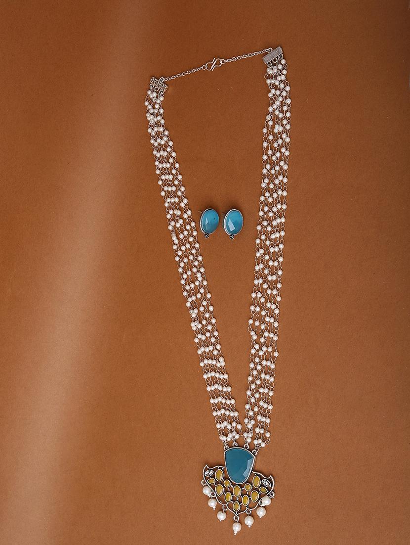 alloy blue necklace earring jewellery set - 21774127 - Zoom Image - 0