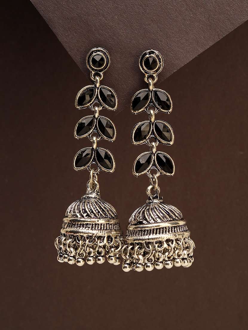 jhumka style alloy earrings with leaf design