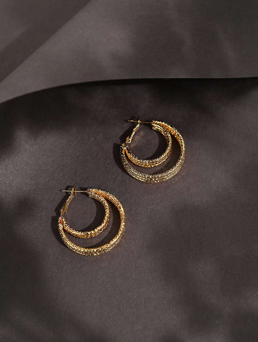 gold alloy textured hoop earrings - 21775398 -  Zoom Image - 0