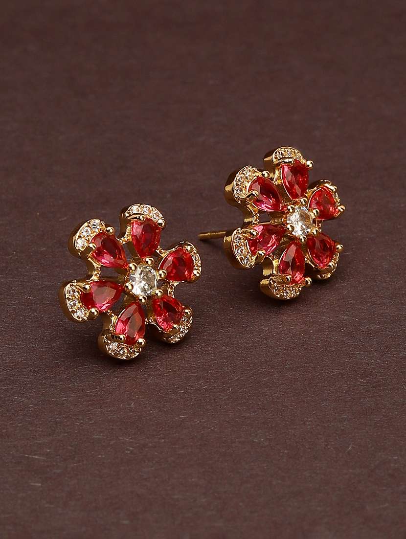 alloy gold finish maroon party wear earrings