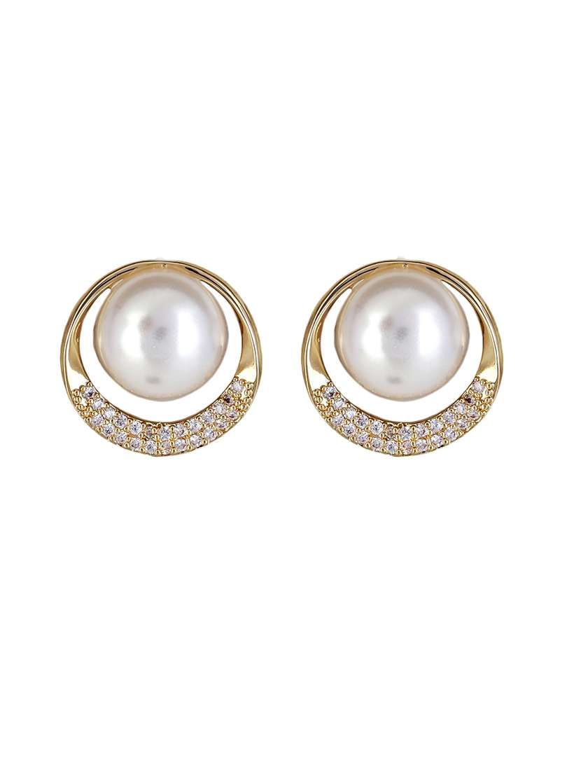 gold pearl stud earrings party wear