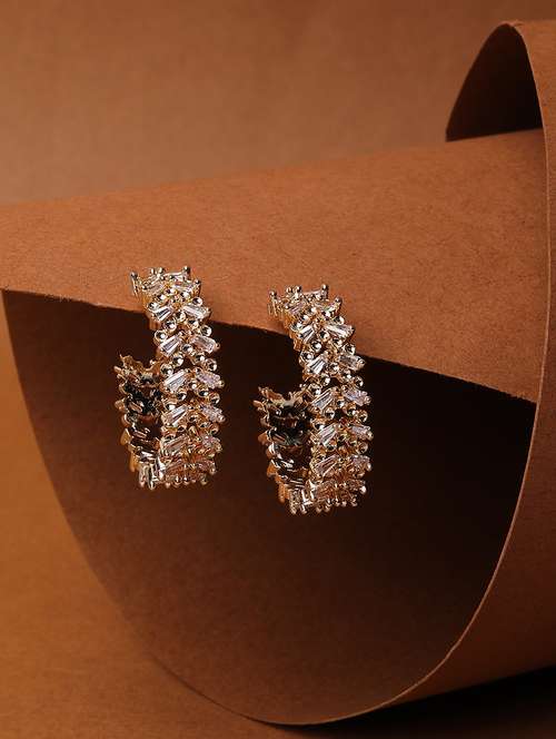 gold alloy stone studded hoop earrings - 21775466 -  Standard Image - 0