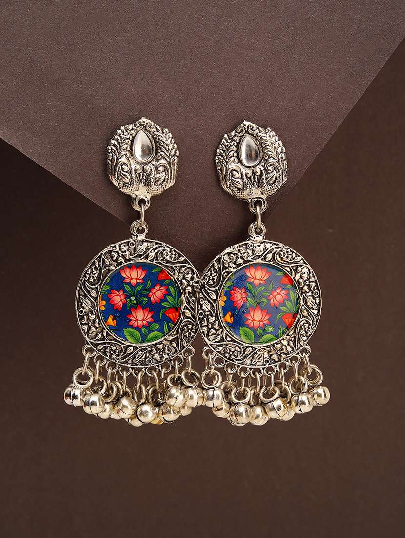 earring floral pattern alloy silver chandellier