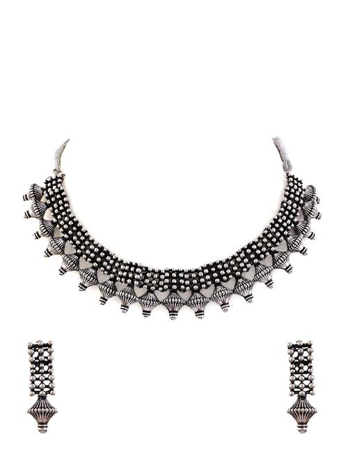 alloy silver necklace earring jewellery set - 21775511 -  Standard Image - 0