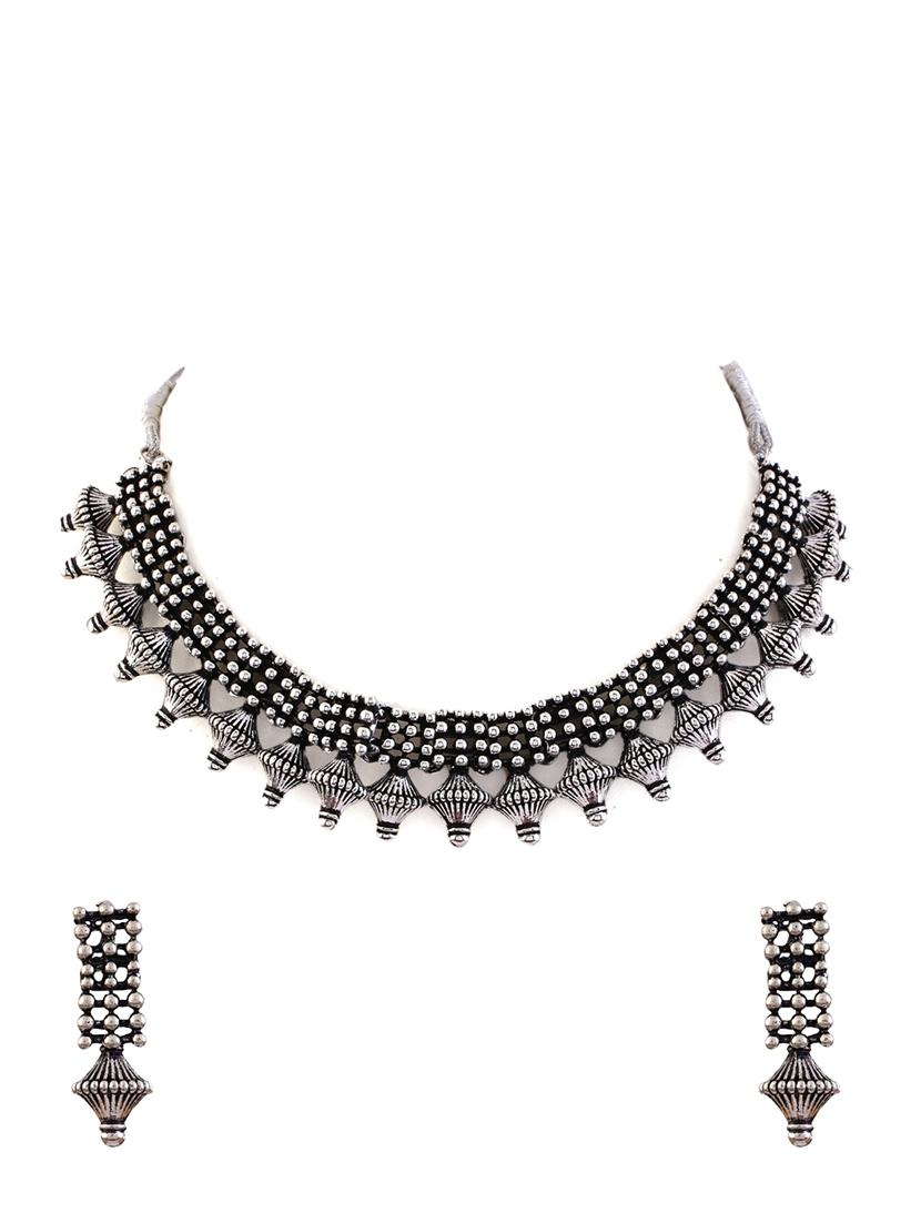 alloy silver necklace earring jewellery set - 21775511 -  Zoom Image - 0