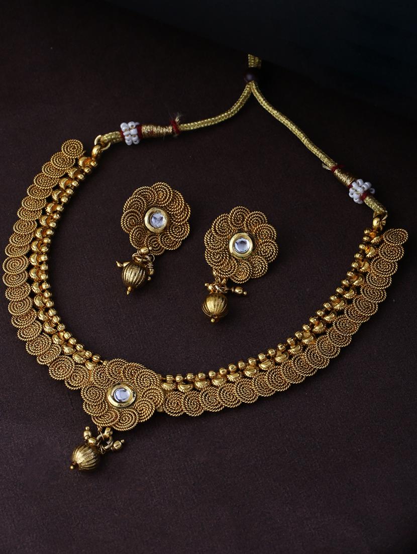 women gold necklace with earrings set - 21775529 -  Zoom Image - 0