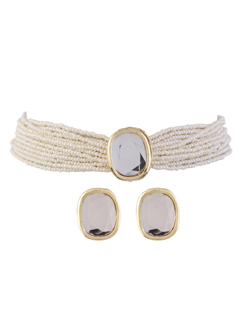 alloy white necklace earring jewellery set - 21775533 - Zoom Image - 0
