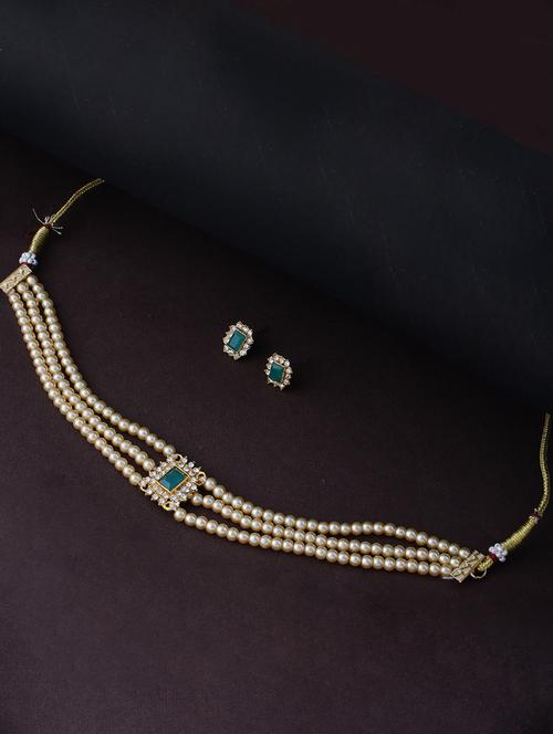 alloy green necklace earring jewellery set - 21775536 -  Standard Image - 0