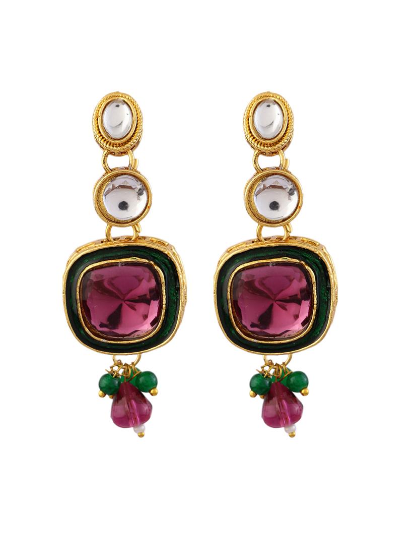 alloy pink necklace earring with tikka jewellery set - 21775538 - Standard Image - 3