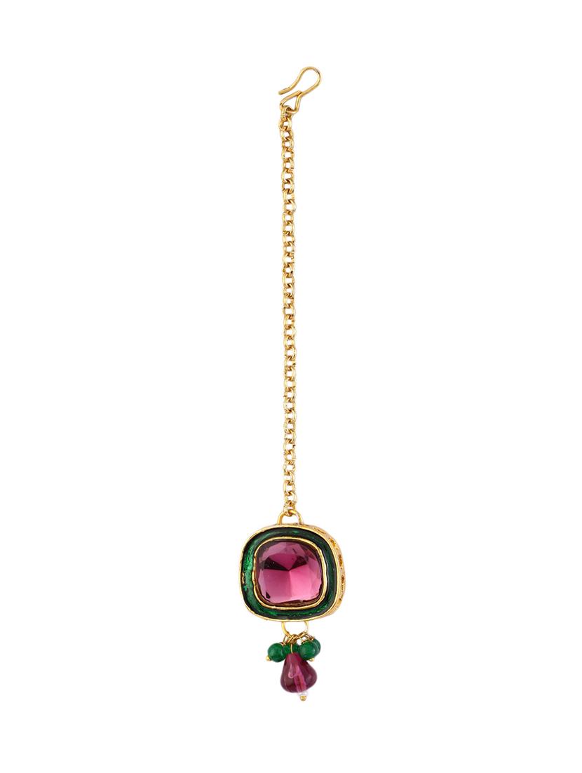 alloy pink necklace earring with tikka jewellery set - 21775538 - Standard Image - 5