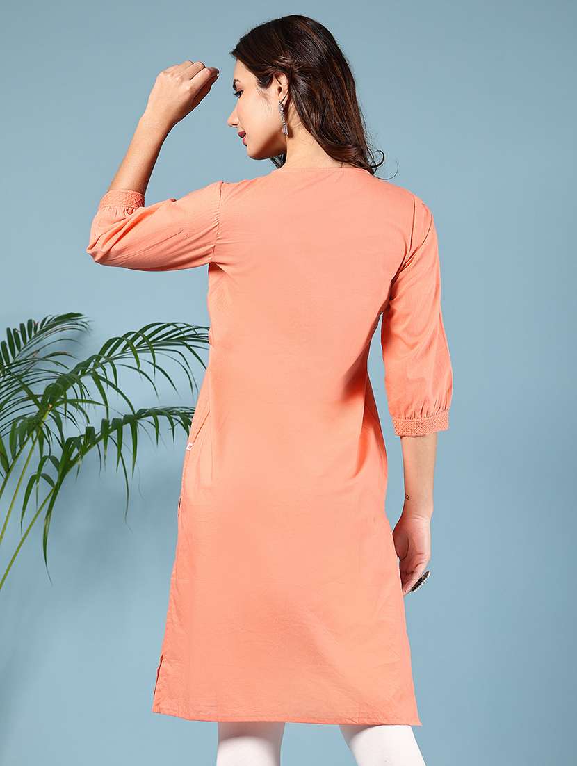 womenthree quarter sleeve straight schiffli kurta - 21784474 -  Standard Image - 3