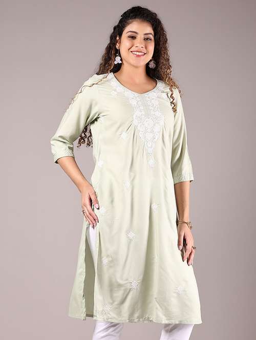 women embroidered round neck straight kurta - 21784476 - Standard Image - 0
