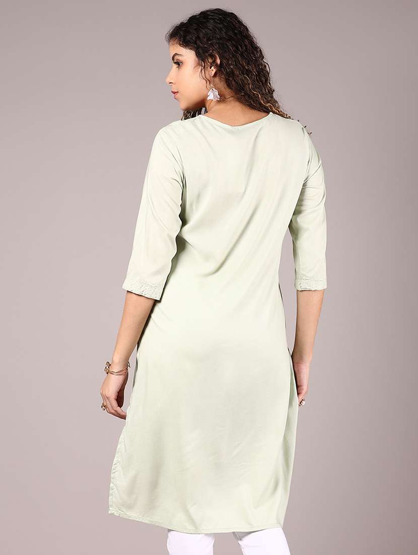 women embroidered round neck straight kurta - 21784476 - Standard Image - 3