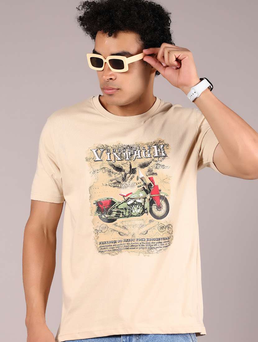 men front print round neck regular fit t-shirt