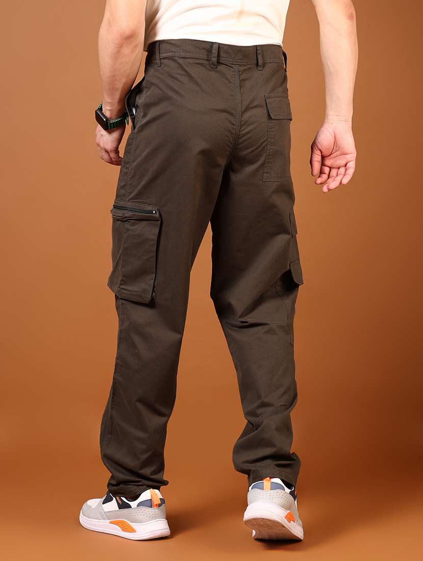 men olive solid high rise cargo - 21784544 -  Standard Image - 3