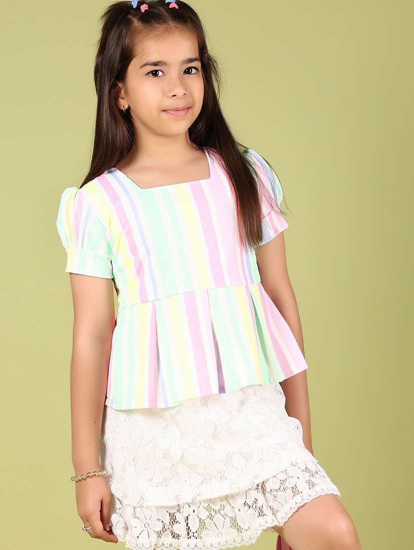girls striped square neck top & skirt set - 21784634 - Zoom Image - 0
