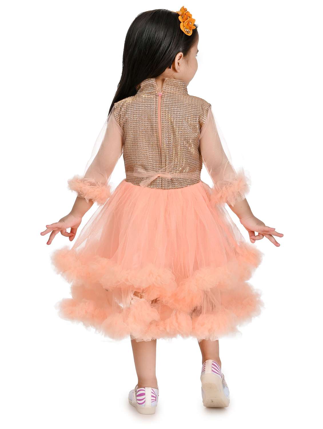 girls peach three quarter sleeve frock - 21784743 -  Standard Image - 3