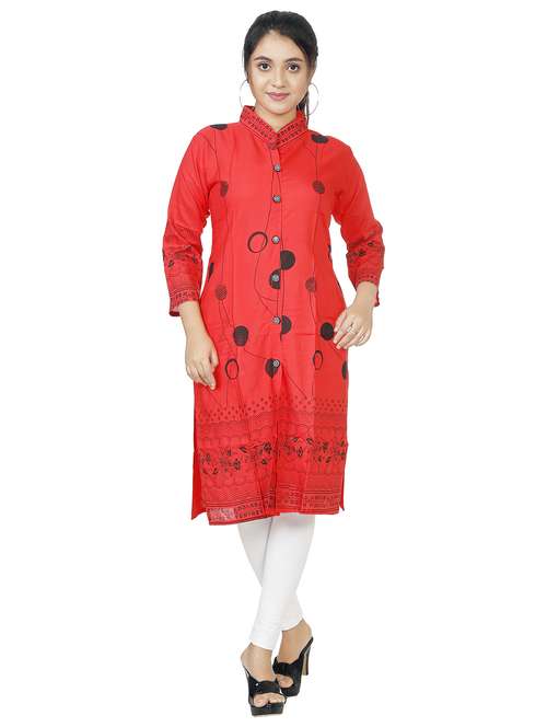 women three quarter sleeve straight kurta - 21784758 - Standard Image - 0