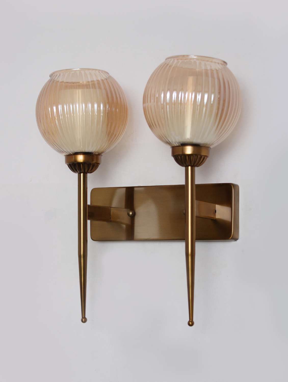antique finish double arm wall light with dual ribbed glass - 21784768 -  Standard Image - 3