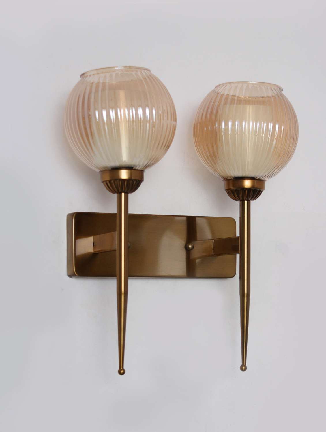 antique finish double arm wall light with dual ribbed glass - 21784768 -  Standard Image - 5