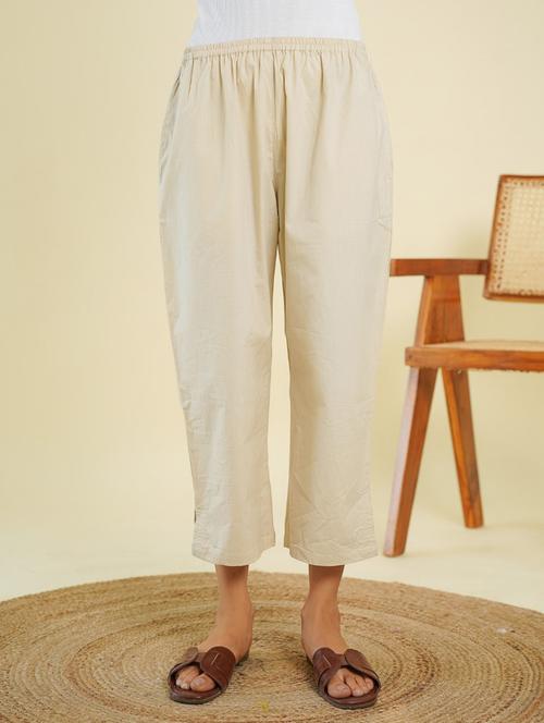 women beige calf length tapered pant - 21784893 - Standard Image - 0