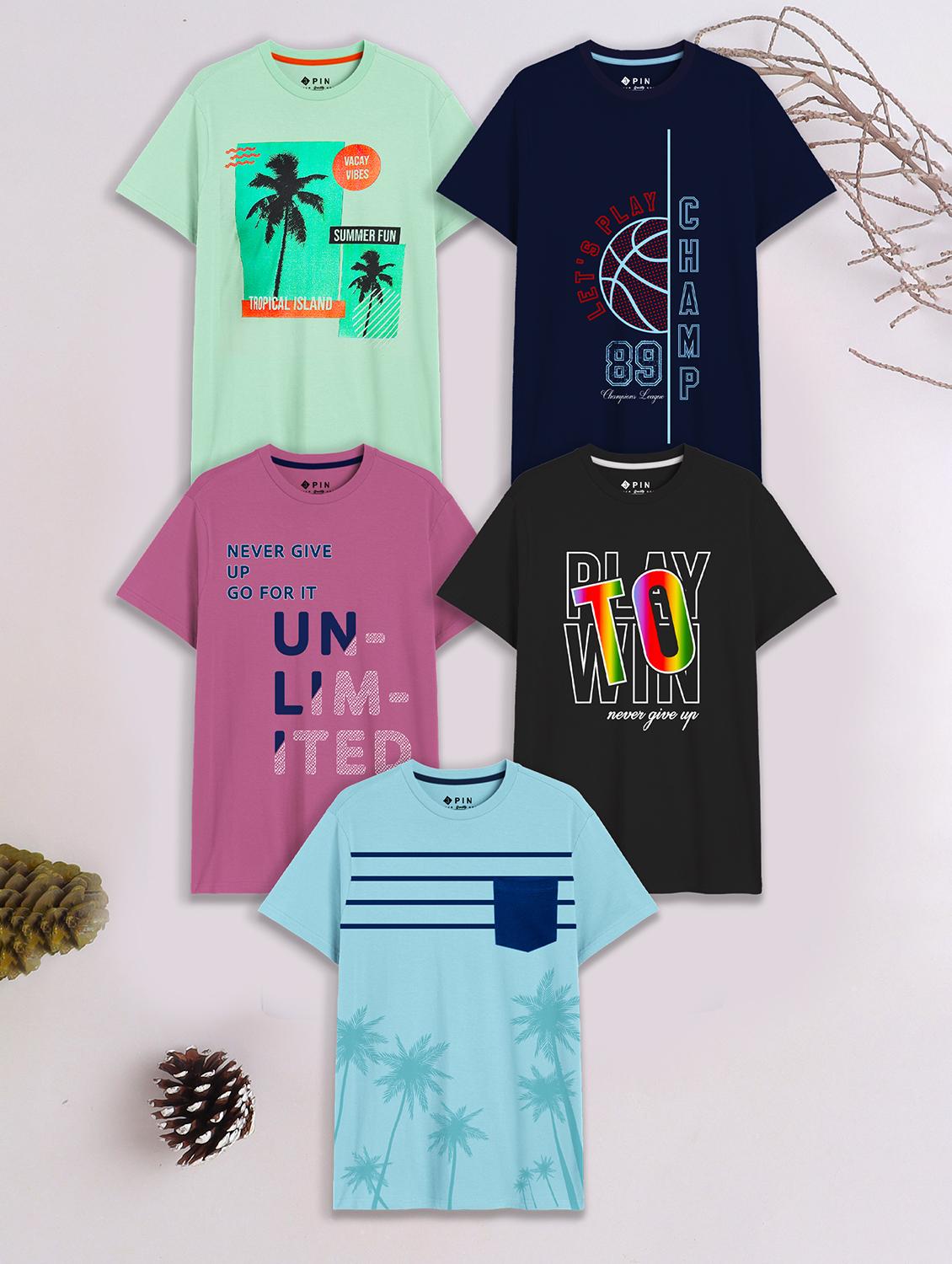 kids pack of 5 printed short sleeves t-shirt - 21785140 -  Zoom Image - 0