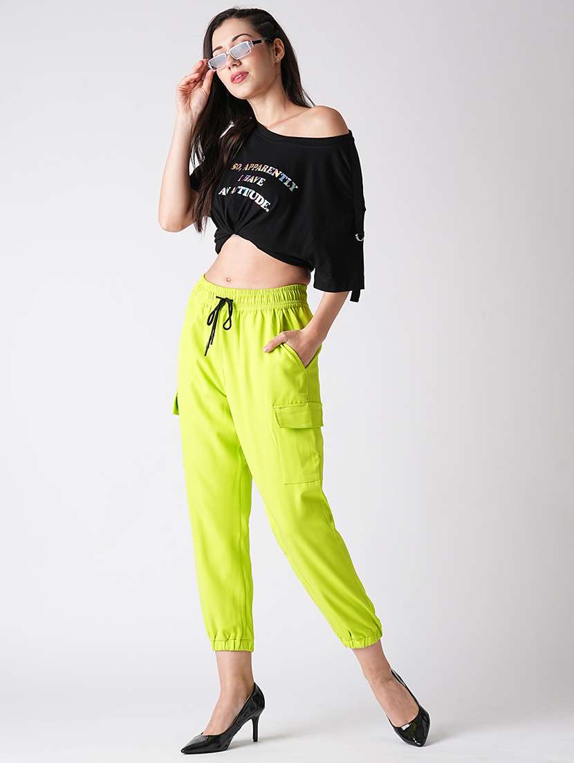 globus women neon green loose fit jogger - 21785143 -  Standard Image - 3