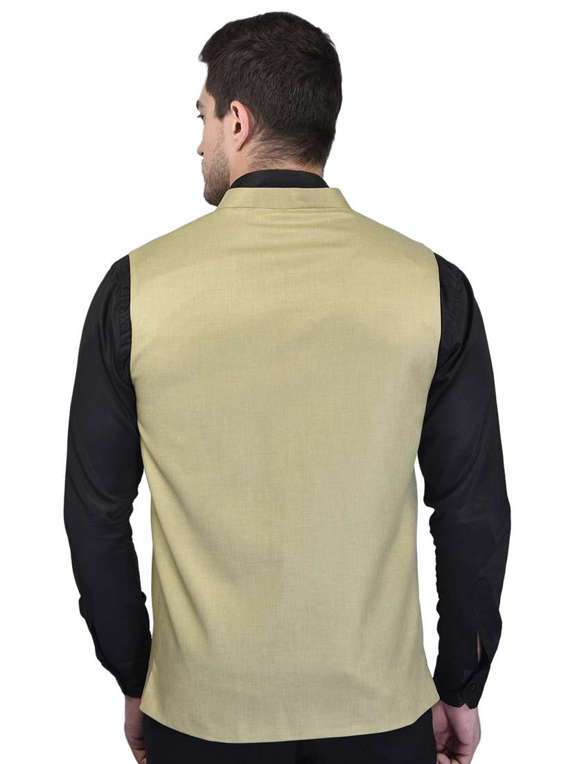 men solid mandarin neck sleeveless nehru jacket - 21785231 -  Standard Image - 3