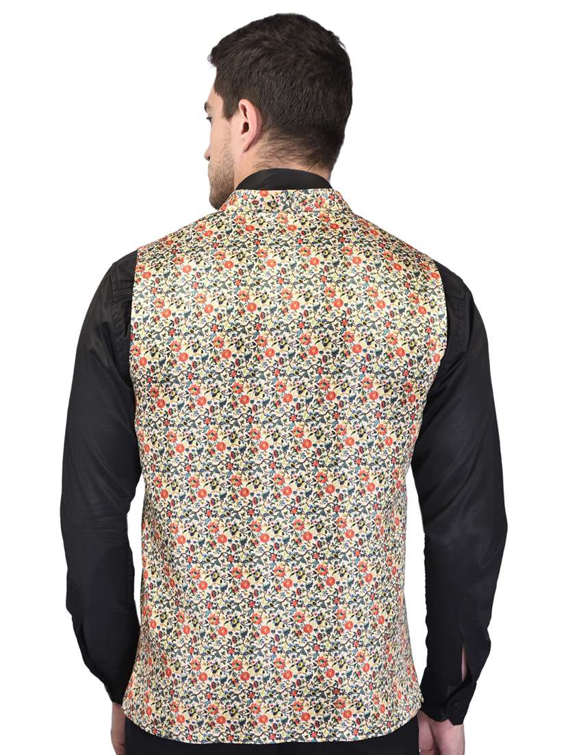 men printed mandarin neck sleeveless nehru jacket - 21785246 -  Standard Image - 3