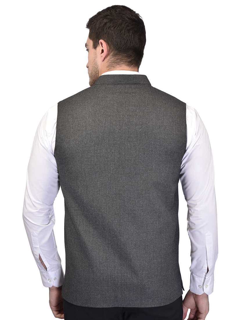 men solid mandarin neck sleeveless nehru jacket - 21785250 -  Standard Image - 3