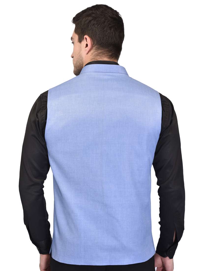 men solid mandarin neck sleeveless nehru jacket - 21785265 -  Standard Image - 3