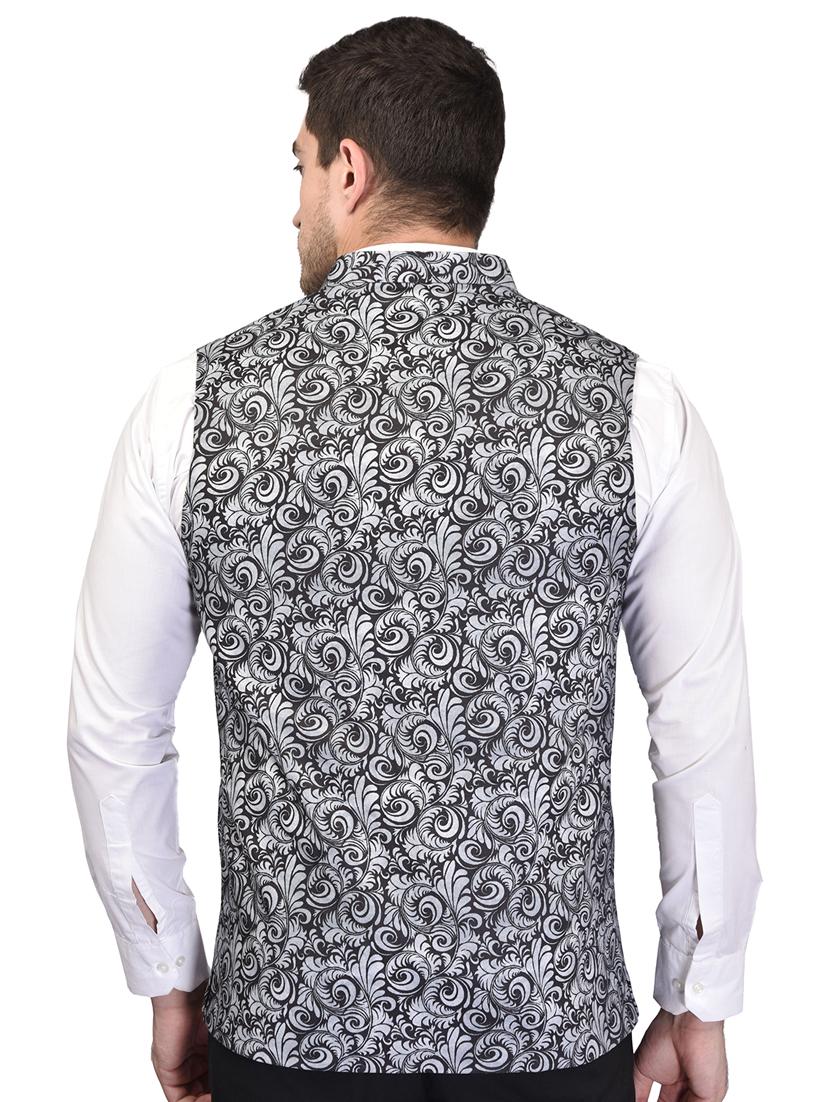 men printed mandarin neck sleeveless nehru jacket - 21785270 - Standard Image - 3