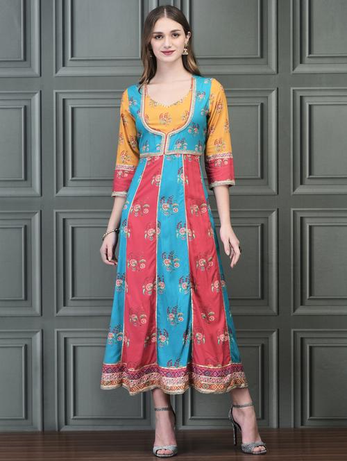 women printed three quarter sleeve ethnic dress - 21785469 -  Standard Image - 0