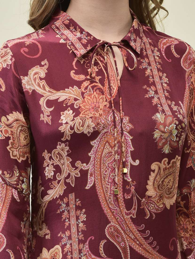 women burgundy paisley printed a-line ethnic dress - 21785471 -  Standard Image - 5