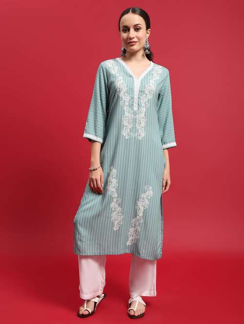women printed three quarter sleeve kurta pant set - 21785497 -  Standard Image - 0