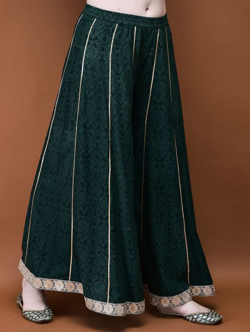 women bottle green printed kurta palazzo set - 21785500 - Standard Image - 5