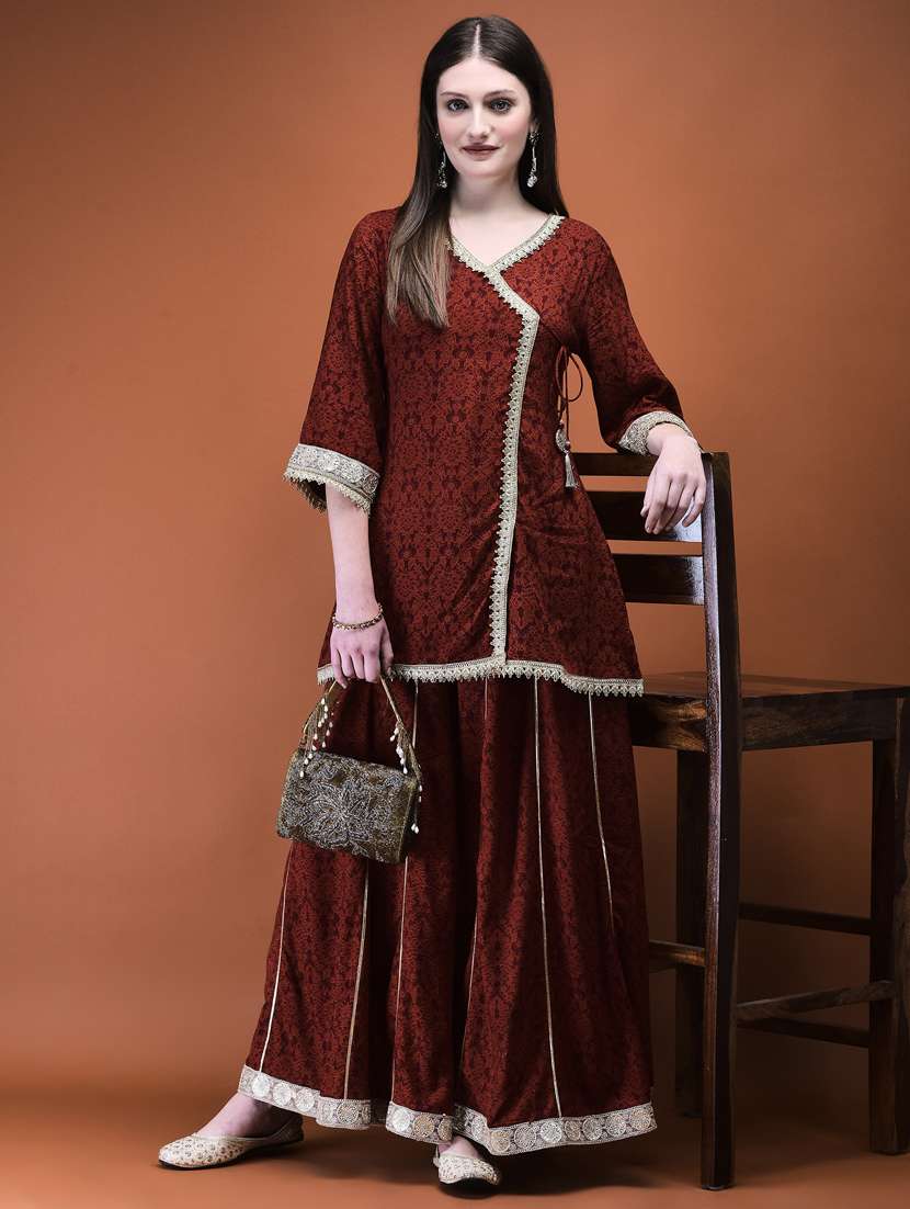 women brown printed kurta palazzo set - 21785501 - Zoom Image - 0