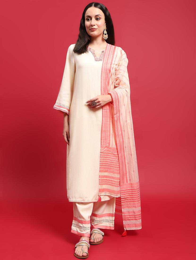 women three quarter sleeve kurta pant with dupatta set